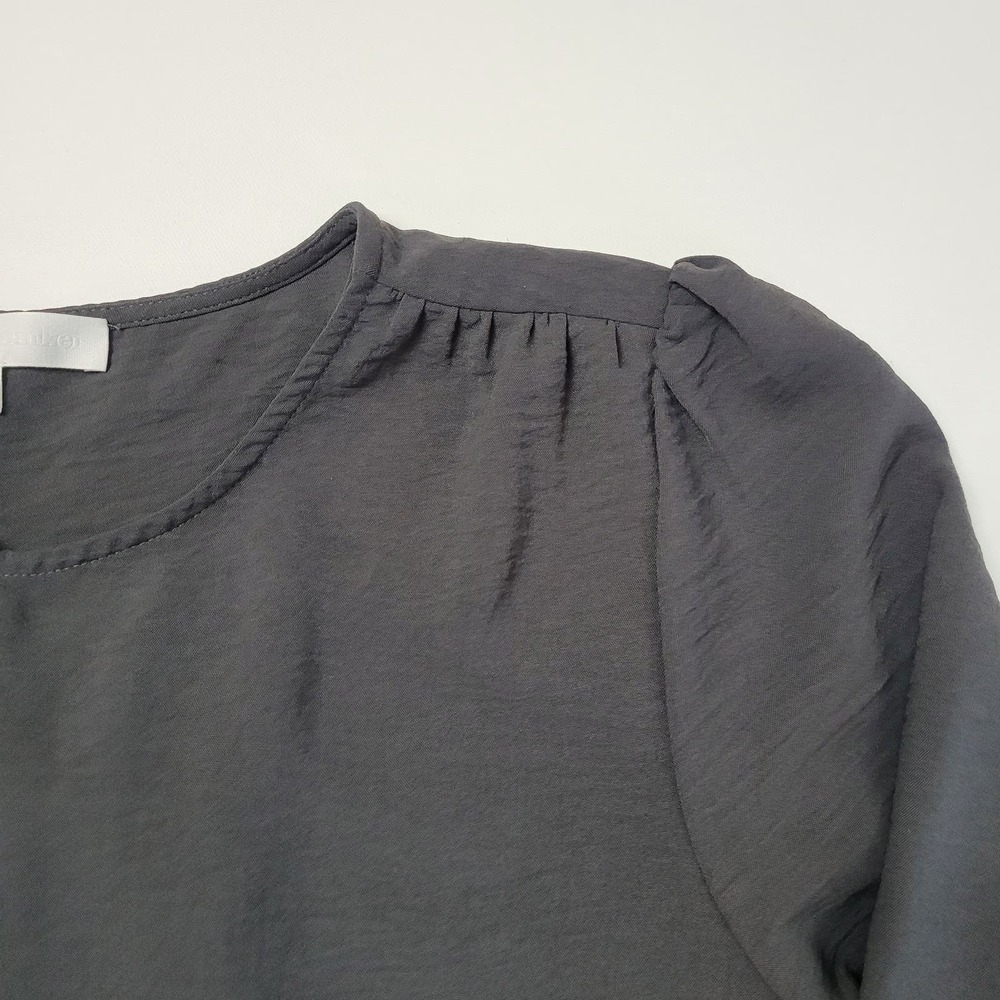Adyson‎ Parker Button Up Shirt Boxy Silky Round Neck Puff Black Size XL - Picture 11 of 14